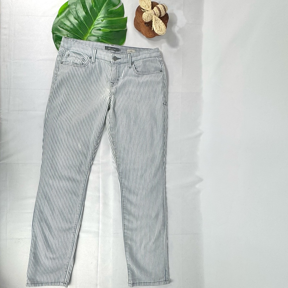 Level 99 Lily Skinny Straight Jeans Blue & white Railroad Stripe Women’s Size 28 - Picture 2 of 15